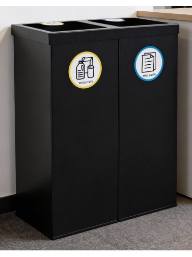 Recyclingpapierkorb in texturierte schwarz mit zwei Fächern 88 Liters (Gelb / Blau)