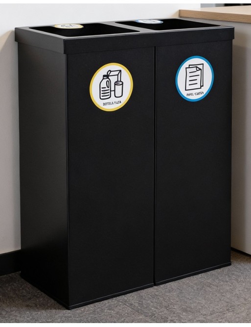 Recycling bin black color with two compartments 88 Liters (5 recycling stickers)