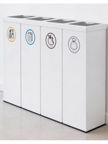 Poubelle de recyclage en métal blanc pour 4 types de déchets. Capacité de 176 litres (Jaune / Bleu / Marron / Gris)