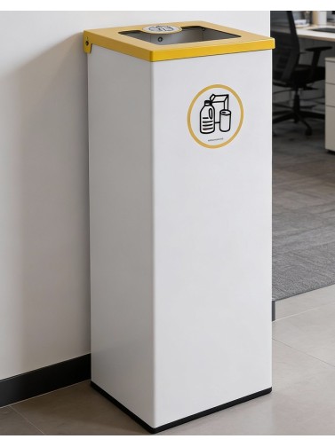 Papelera de reciclaje metálica blanca 44L con aro sujetabolsas y tapa abatible en 5 colores