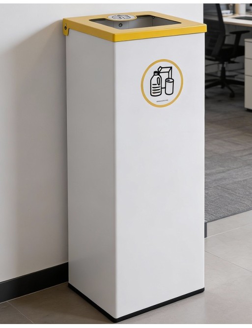 Papelera de reciclaje metálica blanca 44L con aro sujetabolsas y tapa abatible en 5 colores Papelera de reciclaje metálica blanca 44L con aro sujetabolsas y tapa abatible en 5 colores