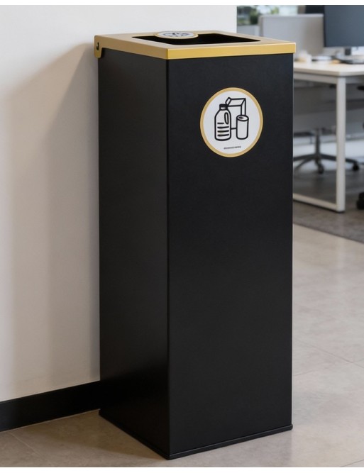 Papelera de reciclaje metálica negra 44L con aro sujetabolsas y tapa abatible en 5 colores