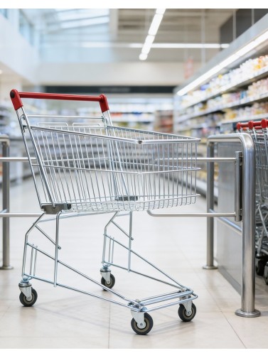 Einkaufswagen mit 75 Liter Kapazität für Supermärkte. Einkaufswagen ohne Babytrage (rot)