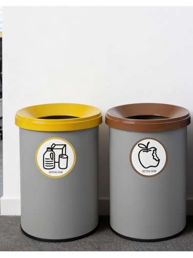 Poubelle de recyclage en métal gris avec couvercle. Capacité 15 litres. 5 couleurs