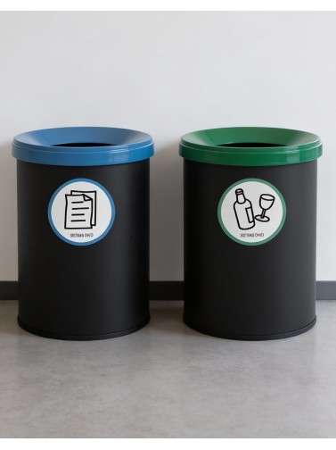Black metal recycling bin with lid. Capacity 15 liters (5 colors)