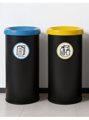 Poubelle de recyclage en métal noir avec couvercle. Capacité 25 (5 couleurs) litres