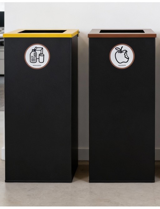 Black metal recycling bin 76 Liters with bag holder ring and lid in 5 colors Black metal recycling bin 76 Liters with bag holder ring and lid in 5 colors