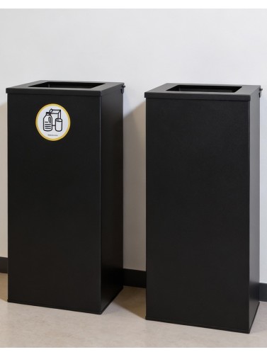Poubelle de recyclage en métal noir 76 litres avec couvercle noir et autocollant de recyclage