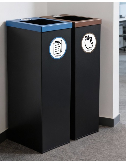 Black metal recycling bin 70 Liters and lid in 5 colors