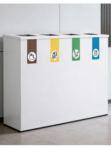 Poubelle de recyclage pour 4 déchets. Couleur blanche