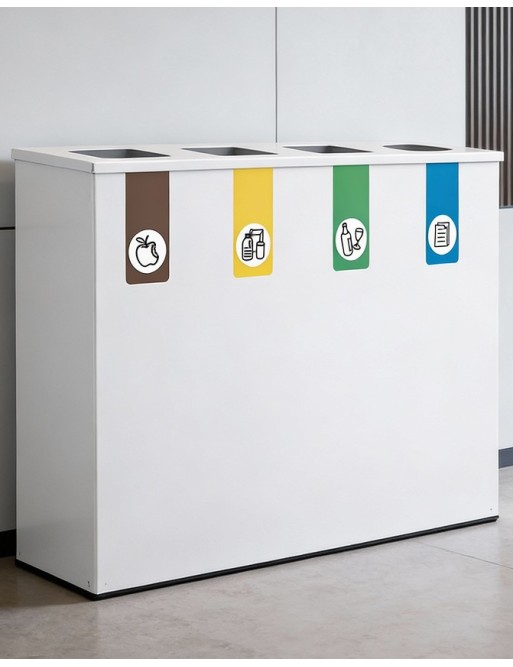 Poubelle de recyclage pour 4 déchets. Couleur blanche