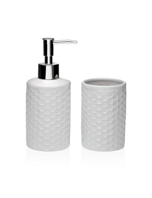 BATHROOM SET WITH DISPENSER I BRUSH HOLDER CUP MODEL BRENT WHITE