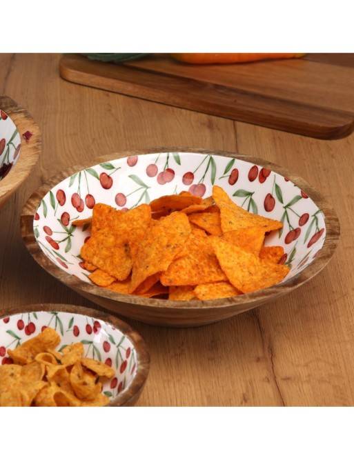 GRAND BOL EN BOIS AVEC FINITION ÉMAILLÉE MODÈLE CERISES 24 CM