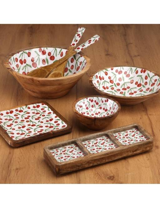 BOL GRANDE DE MADERA CON ACABADO ESMALTADO MODELO CEREZAS 24 CM BOL GRANDE DE MADERA CON ACABADO ESMALTADO MODELO CEREZAS 24 CM