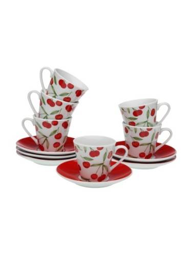 SET VON 6 KAFFEETASSEN MIT KIRSCHMODELLPLATTE