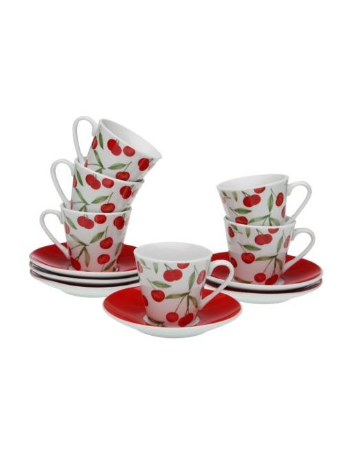 SET OF 6 COFFEE CUPS WITH CHERRY MODEL PLATE