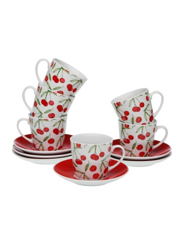 ENSEMBLE DE 6 TASSES À THÉ AVEC SOUCOUPE MODÈLE CERISE