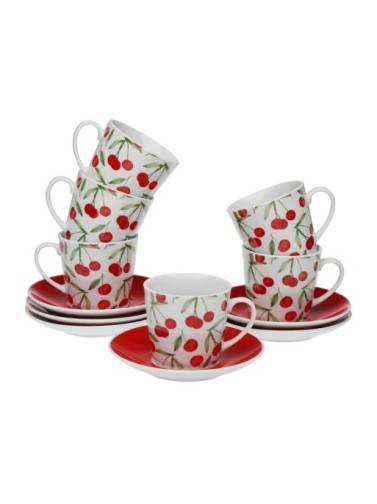 SET VON 6 TEETASSEN MIT KIRSCHMODELLUNTERTASSE