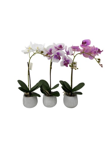 ORQUIDEAS ARTIFICIALES CON MACETA DE CEMENTO SURTIDO DE 3