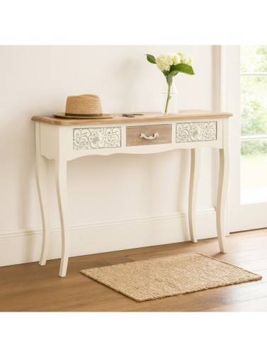 CONSOLA BLANCA DE MADERA CON 3 CAJONES MODELO DEHESA