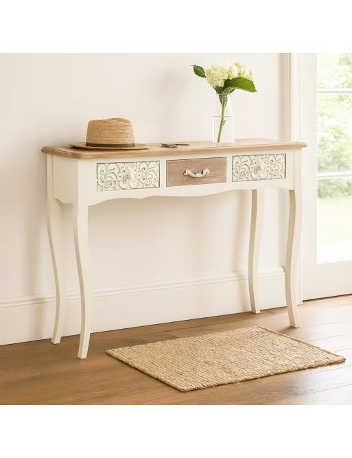 CONSOLE EN BOIS BLANC AVEC 3 TIROIRS MODÈLE DEHESA CONSOLE EN BOIS BLANC AVEC 3 TIROIRS MODÈLE DEHESA