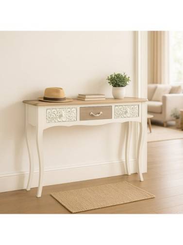 CONSOLA BLANCA DE MADERA CON 3 CAJONES MODELO DEHESA 90x30x78,5 CM