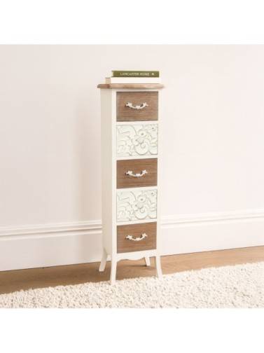 COMODA BLANCA DE MADERA CON 5 CAJONES MODELO DEHESA