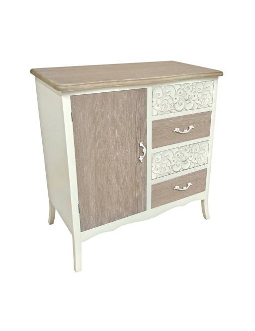 COMMODE EN BOIS BLANC AVEC 4 TIROIRS ET PORTE MODÈLE DEHESA