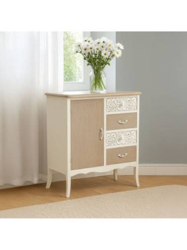 COMMODE EN BOIS BLANC AVEC 4 TIROIRS ET PORTE MODÈLE DEHESA
