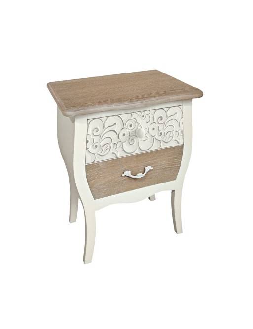 WHITE WOODEN BEDSIDE TABLE WITH 2 DRAWERS MODEL DEHESA