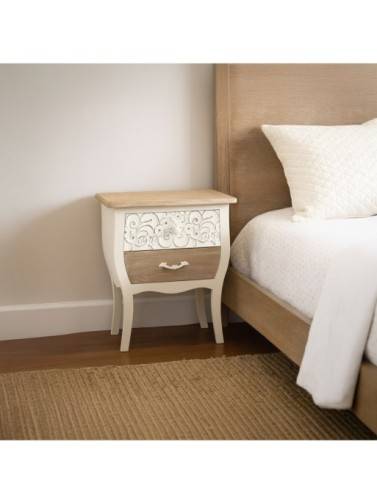 WHITE WOODEN BEDSIDE TABLE WITH 2 DRAWERS MODEL DEHESA