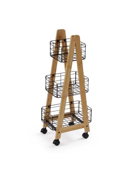 BAMBOO CART WITH 3 BLACK BASKETS LIVO MODEL