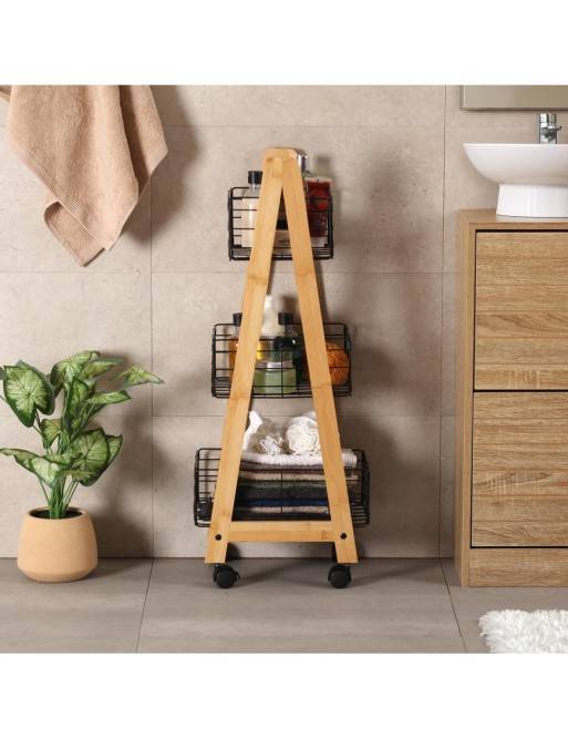 BAMBOO CART WITH 3 BLACK BASKETS LIVO MODEL