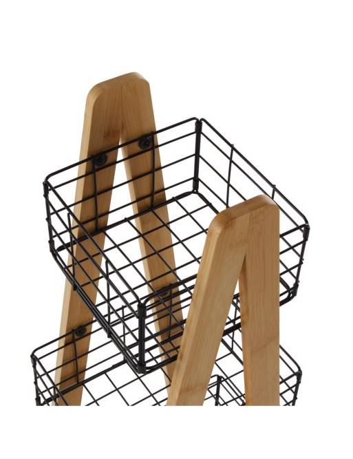 BAMBOO CART WITH 3 BLACK BASKETS LIVO MODEL