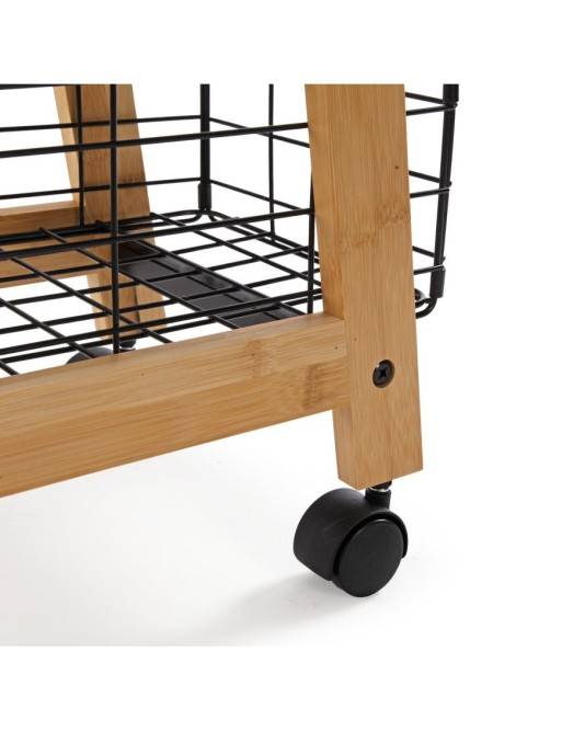 BAMBOO CART WITH 3 BLACK BASKETS LIVO MODEL