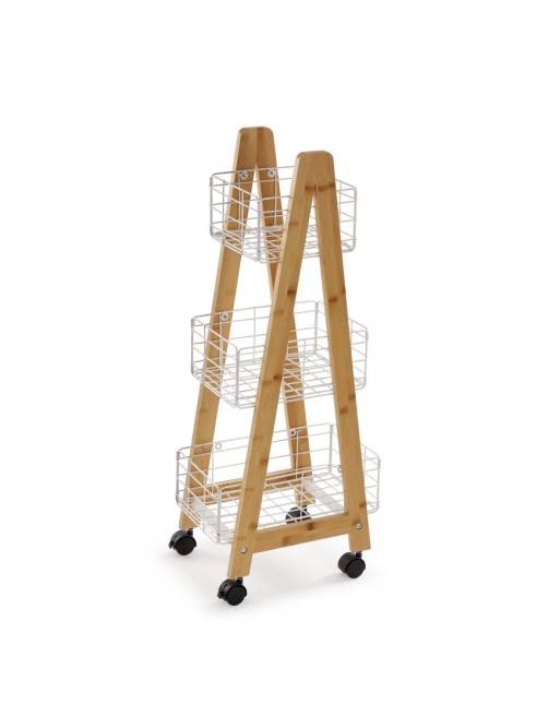 BAMBOO CART WITH 3 WHITE BASKETS LIVO MODEL