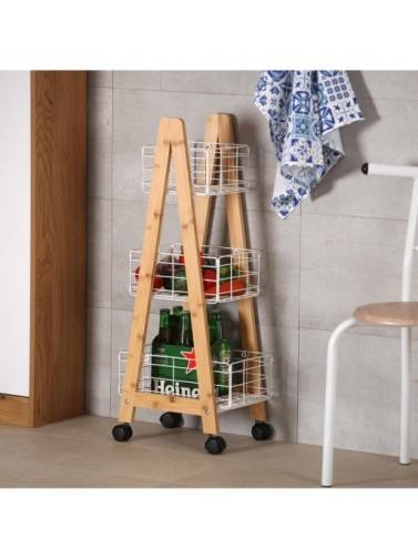 CARRO DE BAMBU CON 3 CESTAS BLANCA MODELO LIVO