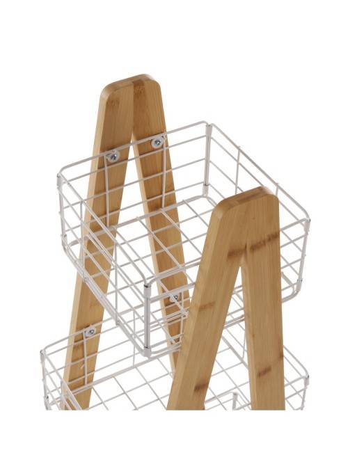 BAMBOO CART WITH 3 WHITE BASKETS LIVO MODEL