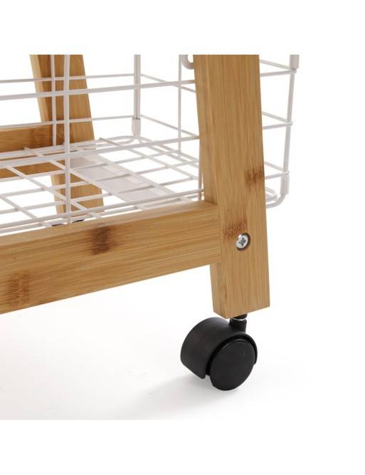 BAMBOO CART WITH 3 WHITE BASKETS LIVO MODEL