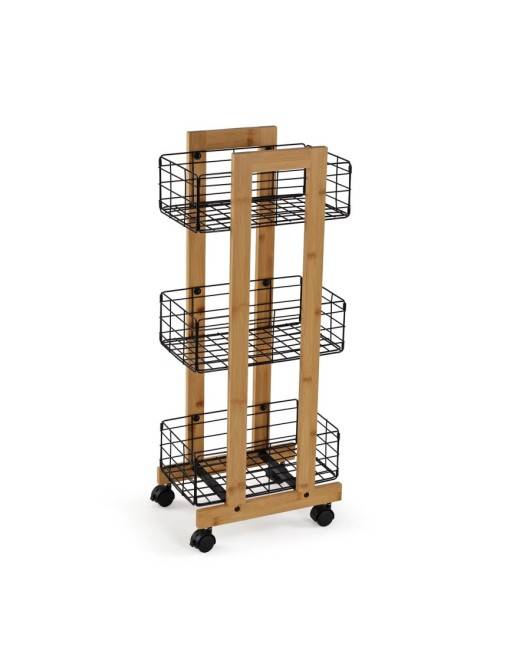 BAMBOO CART WITH 3 BLACK BASKETS MODEL LIVO RECTANGULAR