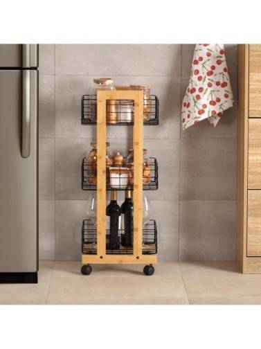 CARRO DE BAMBU CON 3 CESTAS NEGRO MODELO LIVO RECTANGULAR