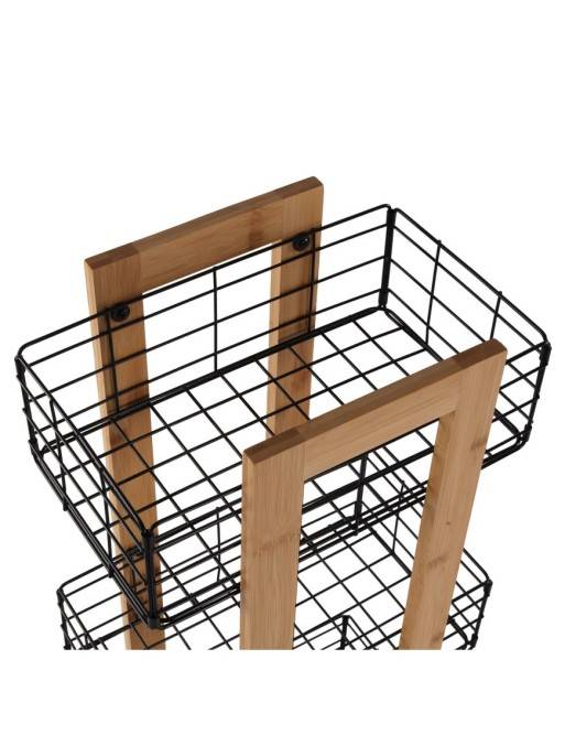 BAMBOO CART WITH 3 BLACK BASKETS MODEL LIVO RECTANGULAR