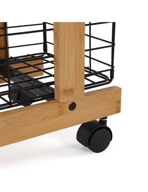 BAMBOO CART WITH 3 BLACK BASKETS MODEL LIVO RECTANGULAR