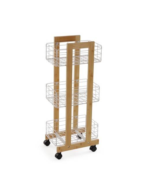 BAMBOO CART WITH 3 BASKETS WHITE LIVO RECTANGULAR MODEL