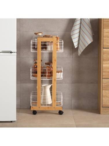 CARRO DE BAMBU CON 3 CESTAS BLANCO MODELO LIVO RECTANGULAR