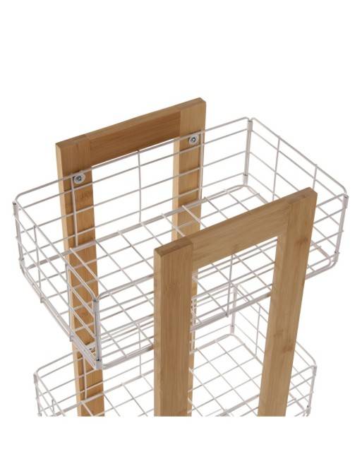 BAMBOO CART WITH 3 BASKETS WHITE LIVO RECTANGULAR MODEL