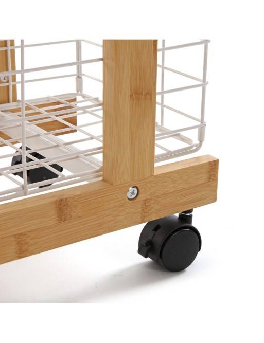 BAMBOO CART WITH 3 BASKETS WHITE LIVO RECTANGULAR MODEL