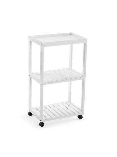 CARRO DE MADERA CON RUEDAS DE 3 ESTANTES NOK BLANCO