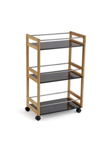 BLACK BAMBOO 3-SHELF TROLLEY WITH WHEELS