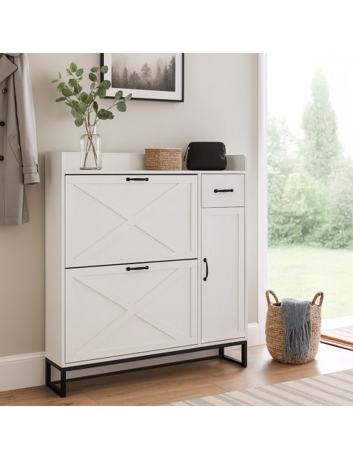 HOLZSCHUHREGAL MIT 4 SCHUBLADEN MODELL NODU WHITE